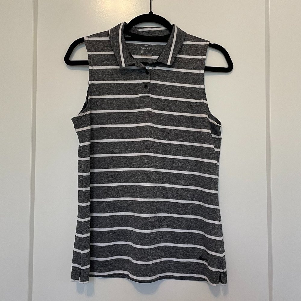 Nike Womens Dri-FIT Golf Polo Tank Striped Collared Shirt Gray White Size Medium
